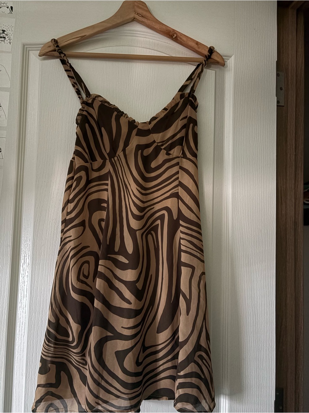 Tan Smocked Waist Slip Dress